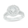 Thumbnail Image 0 of 0.95 CT. T.W. Baguette and Round Diamond Double Frame Bridal Set in 10K White Gold