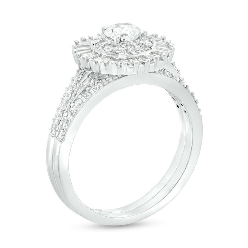 0.95 CT. T.W. Baguette and Round Diamond Double Frame Bridal Set in 10K White Gold