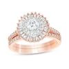 0.95 CT. T.W. Baguette and Round Diamond Double Frame Bridal Set in 10K Rose Gold