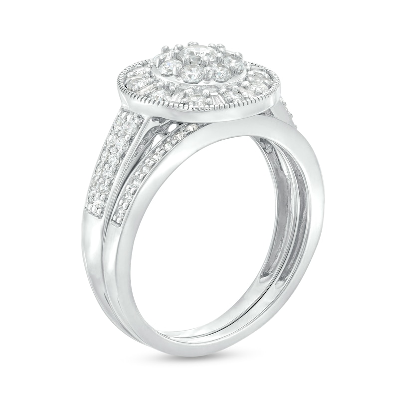 0.95 CT. T.W. Multi-Diamond Alternating Baguette and Round Frame Bridal Set in 10K White Gold|Peoples Jewellers