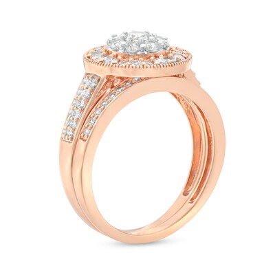 0.95 CT. T.W. Multi-Diamond Alternating Baguette and Round Frame Bridal Set in 10K Rose Gold