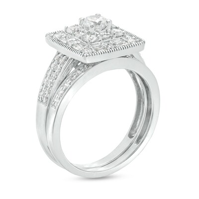 0.95 CT. T.W. Square-Shaped Multi-Diamond Bridal Set in 10K Gold