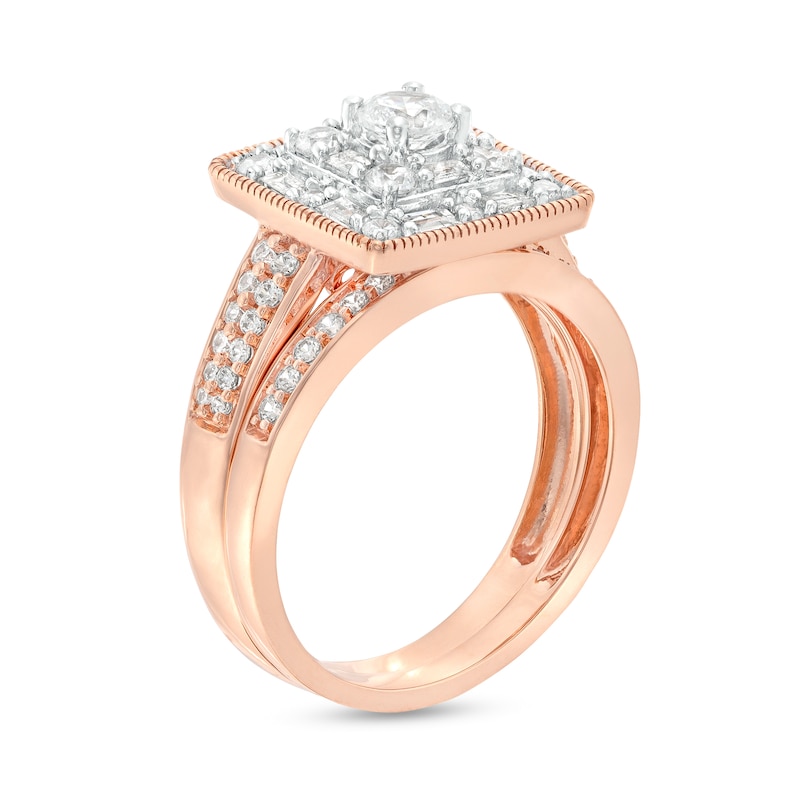 0.95 CT. T.W. Square-Shaped Multi-Diamond Bridal Set in 10K Rose Gold|Peoples Jewellers