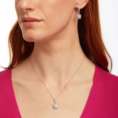 1.23 CT. T.W. Cushion-Shaped Multi-Diamond Frame Pendant and Drop Earrings Set in 10K White Gold