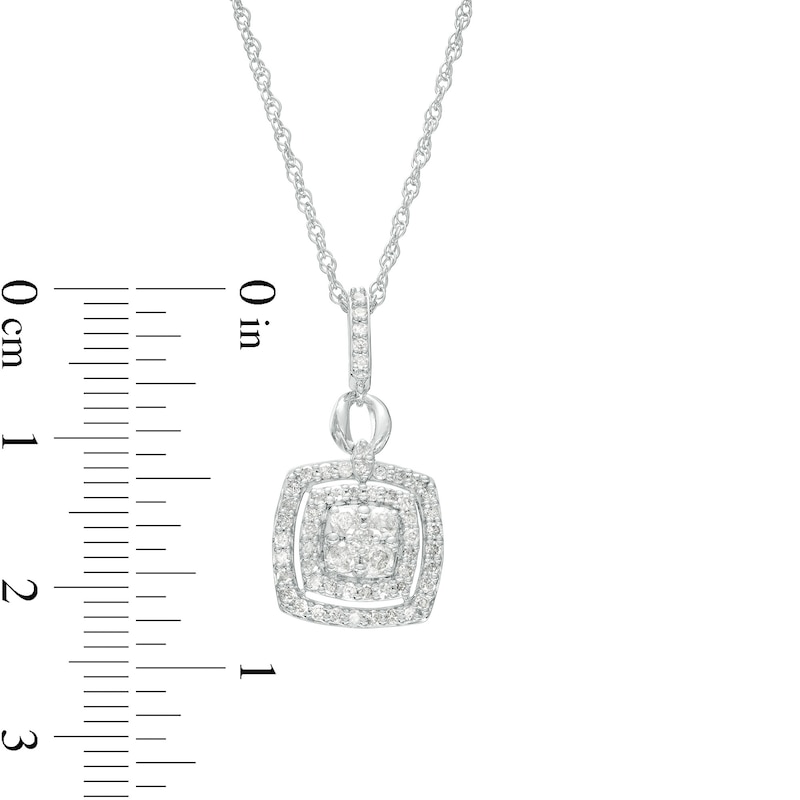 1.23 CT. T.W. Cushion-Shaped Multi-Diamond Frame Pendant and Drop Earrings Set in 10K White Gold|Peoples Jewellers