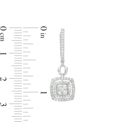 1.23 CT. T.W. Cushion-Shaped Multi-Diamond Frame Pendant and Drop Earrings Set in 10K White Gold