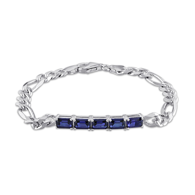 Octagonal Blue Lab-Created Sapphire Five Stone Bracelet in Sterling Silver - 7.25"