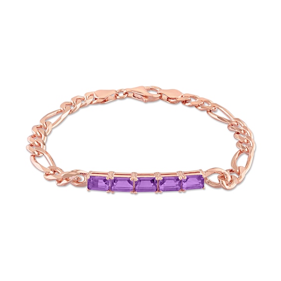 Octagonal Amethyst Five Stone Bracelet in Sterling Silver with 18K Rose Gold Plate - 7.25"