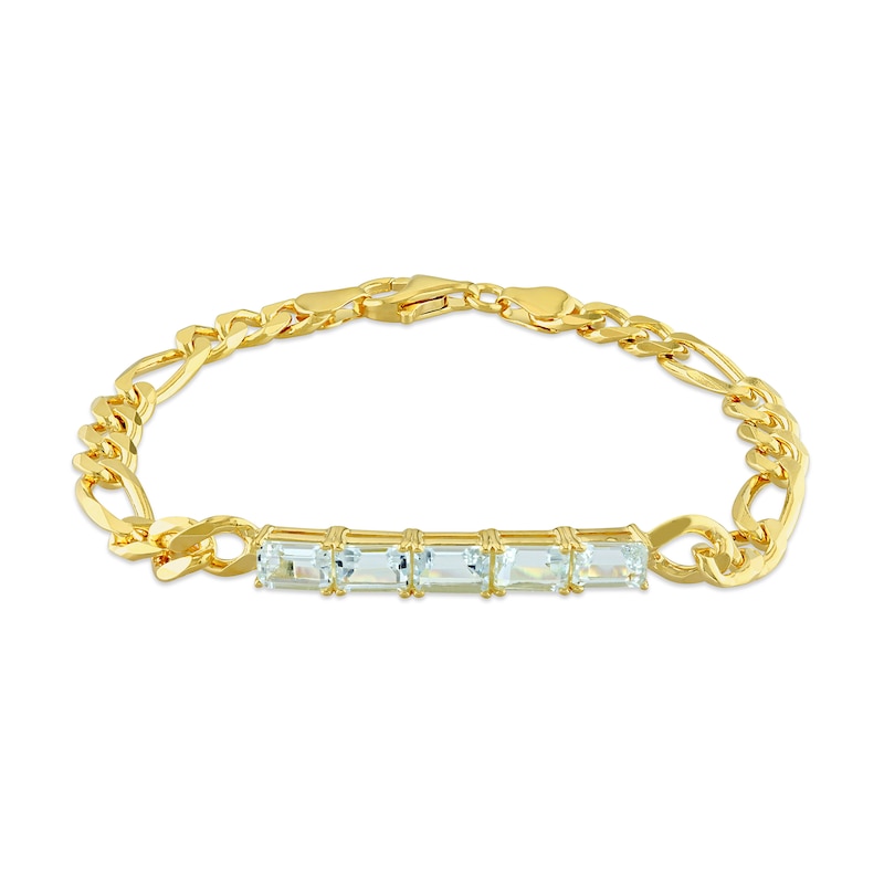 Octagonal Aquamarine Five Stone Bracelet in Sterling Silver with 18K Gold Plate - 7.25"