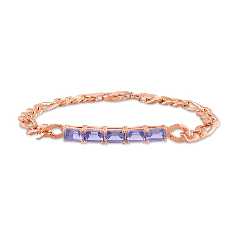 Octagonal Alexandrite Five Stone Bracelet in Sterling Silver with 18K Rose Gold - 7.25"