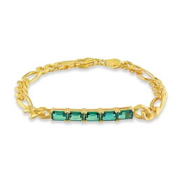 Octagonal Lab-Created Emerald Five Stone Bracelet in Sterling Silver with 18K Gold Plate - 7.25&quot;