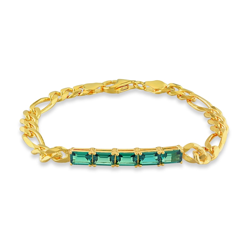 Octagonal Lab-Created Emerald Five Stone Bracelet in Sterling Silver with 18K Gold Plate - 7.25"