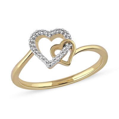 0.06 CT. T.W. Diamond Interlocking Double Heart Ring in 10K Gold