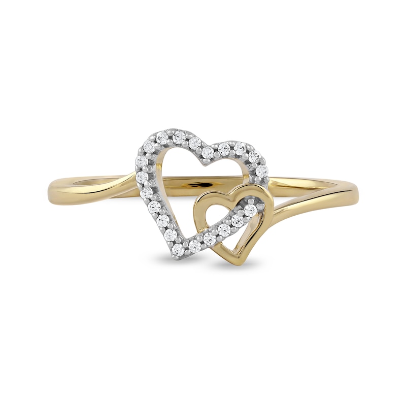 0.06 CT. T.W. Diamond Interlocking Double Heart Ring in 10K Gold|Peoples Jewellers