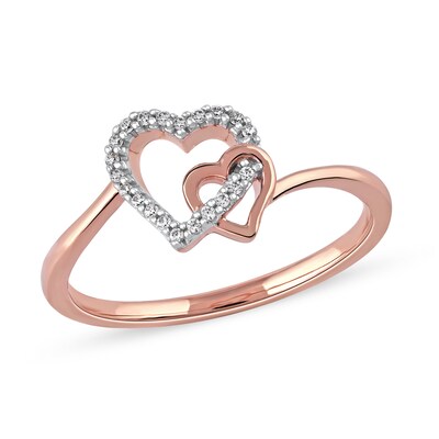 0.06 CT. T.W. Diamond Interlocking Double Heart Ring in 10K Rose Gold