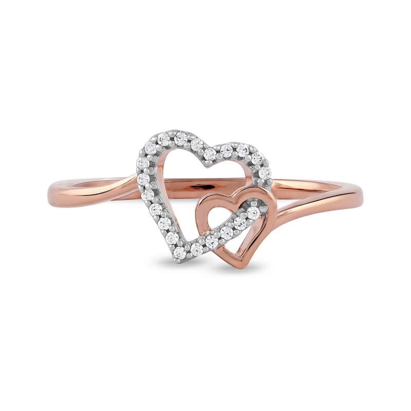 0.06 CT. T.W. Diamond Interlocking Double Heart Ring in 10K Rose Gold|Peoples Jewellers