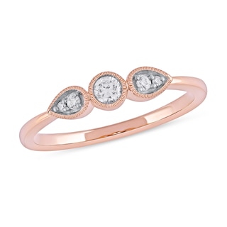 0.15 CT. T.W. Diamond Teardrop Frame Trio Promise Ring in 10K Rose Gold