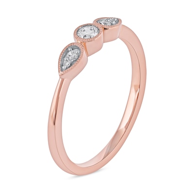 0.15 CT. T.W. Diamond Teardrop Frame Trio Promise Ring in 10K Rose Gold