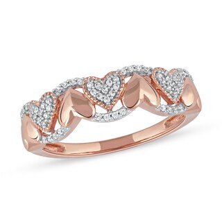 0.15 CT. T.W. Diamond Alternating Heart Ring in 10K Rose Gold