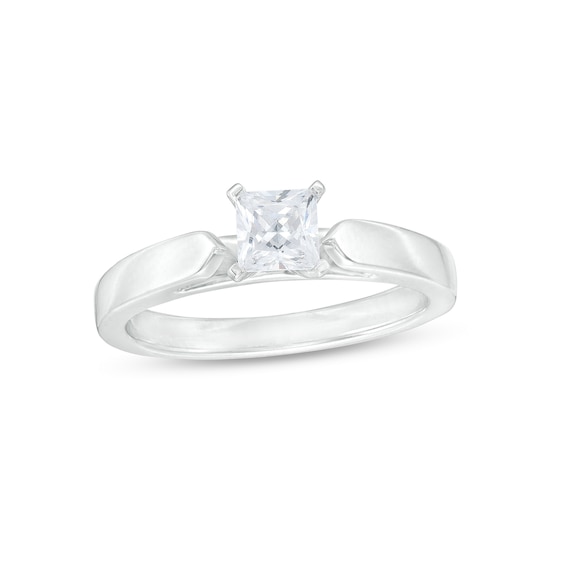 0.50 CT. Princess-Cut Diamond Solitaire Crown Royal Engagement Ring in 14K White Gold (J/I2)