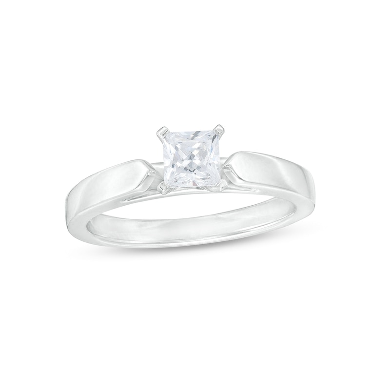 0.50 CT. Princess-Cut Diamond Solitaire Crown Royal Engagement Ring in 14K White Gold (J/I2)|Peoples Jewellers