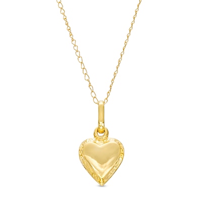 Child's Puffed Heart Pendant in 10K Gold – 15"