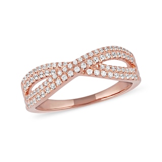 0.33 CT. T.W. Diamond Double Row Crossover Ring in 14K Rose Gold