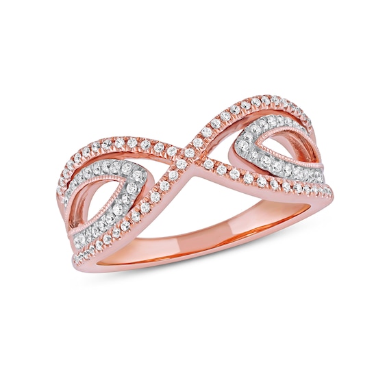 0.33 CT. T.W. Diamond Leaf Sides Open Shank Ring in 14K Rose Gold