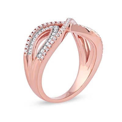 0.33 CT. T.W. Diamond Leaf Sides Open Shank Ring in 14K Rose Gold