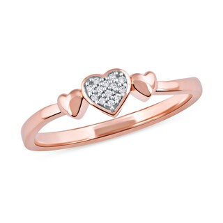 Multi-Diamond Accent Heart Trio Ring in 10K Rose Gold