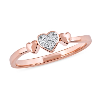 Multi-Diamond Accent Heart Trio Ring in 10K Rose Gold