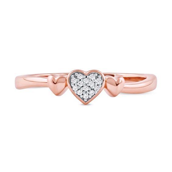 Multi-Diamond Accent Heart Trio Ring in 10K Rose Gold