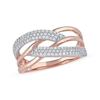 0.33 CT. T.W. Diamond Double Row Woven Crossover Ring in 14K Rose Gold