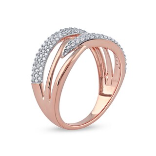 0.33 CT. T.W. Diamond Double Row Woven Crossover Ring in 14K Rose Gold