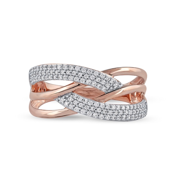 0.33 CT. T.W. Diamond Double Row Woven Crossover Ring in 14K Rose Gold