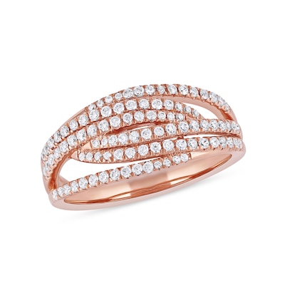 0.50 CT. T.W. Diamond Multi-Row Crossover Ring in 14K Rose Gold