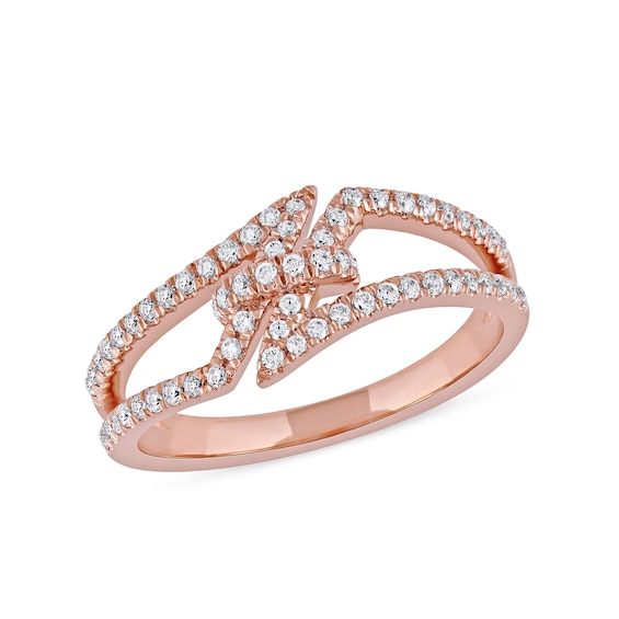 0.33 CT. T.W. Diamond Center Tie Split Shank Ring in 10K Rose Gold