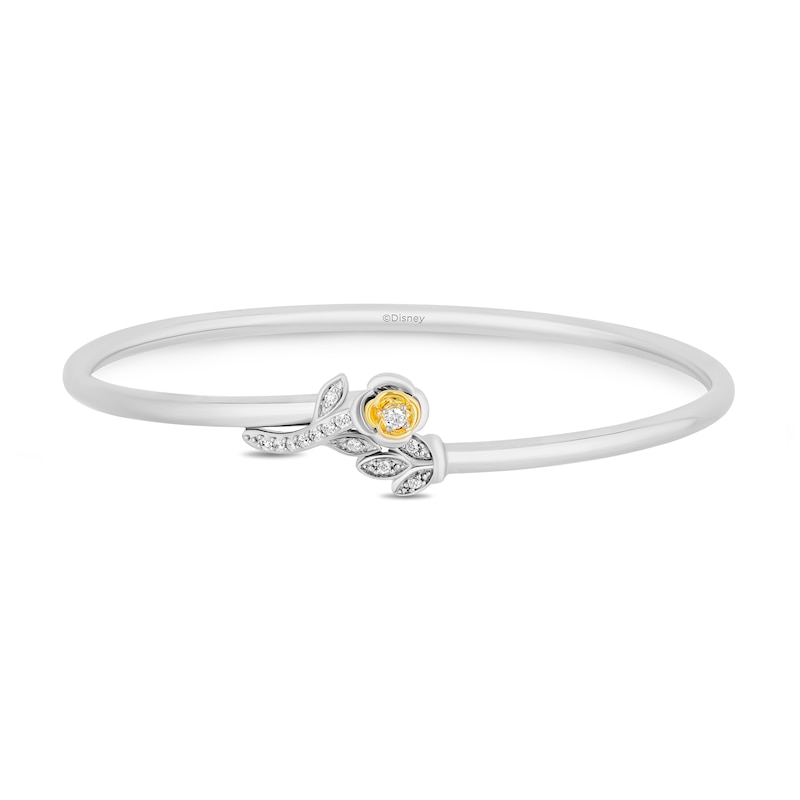 Enchanted Disney Belle 0.145 CT. T.W. Diamond Bypass Flower Bangle in Sterling Silver and 10K Gold|Peoples Jewellers