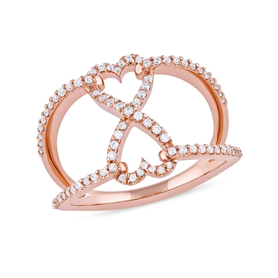 0.33 CT. T.W. Diamond Heart Infinity Open Shank Ring in 10K Rose Gold