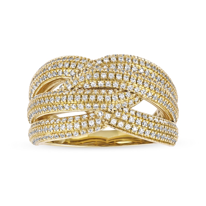 1.03 CT. T.W. Diamond Layered Criss Cross Ring in 10K Gold | Peoples ...