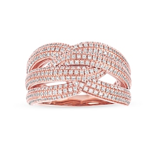 1.03 CT. T.W. Diamond Layered Criss Cross Ring in 10K Rose Gold