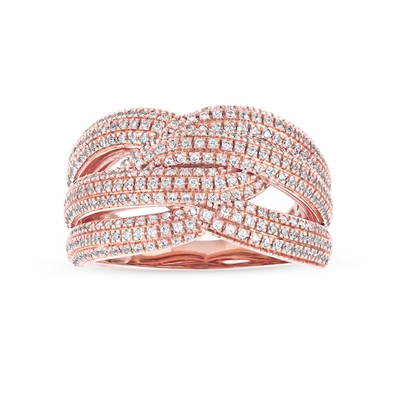 1.03 CT. T.W. Diamond Layered Criss Cross Ring in 10K Rose Gold