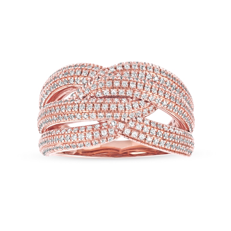 1.03 CT. T.W. Diamond Layered Criss Cross Ring in 10K Rose Gold|Peoples Jewellers
