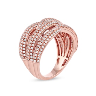 1.03 CT. T.W. Diamond Layered Criss Cross Ring in 10K Rose Gold