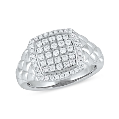 0.50 CT. T.W. Cushion-Shaped Multi-Diamond Frame Quilted Shank Ring in 10K Gold