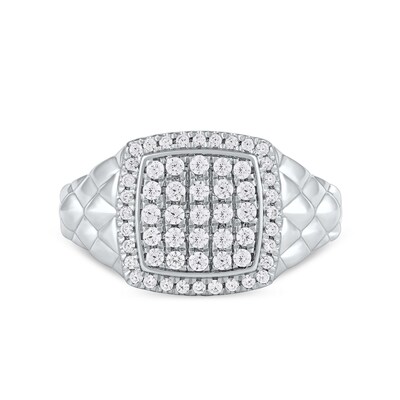 0.50 CT. T.W. Cushion-Shaped Multi-Diamond Frame Quilted Shank Ring in 10K Gold