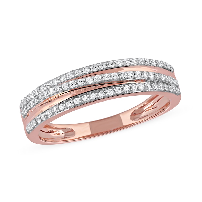 0.25 CT. T.W. Diamond Triple Row Crossover Band in 10K Rose Gold