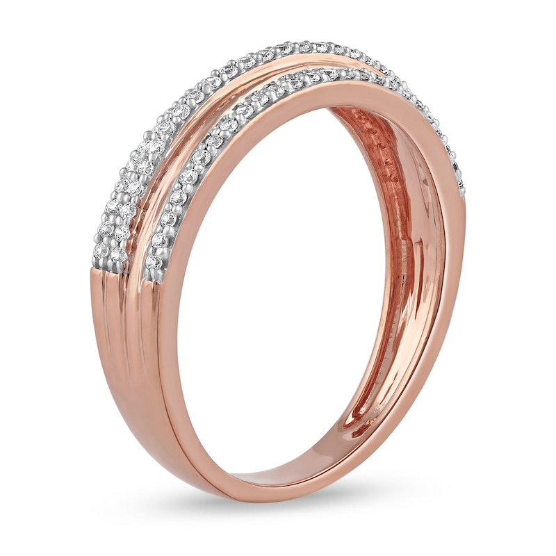 0.25 CT. T.W. Diamond Triple Row Crossover Band in 10K Rose Gold