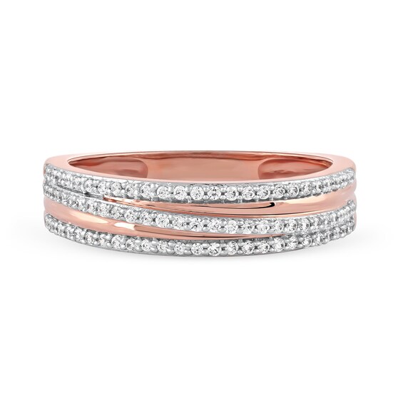 0.25 CT. T.W. Diamond Triple Row Crossover Band in 10K Rose Gold