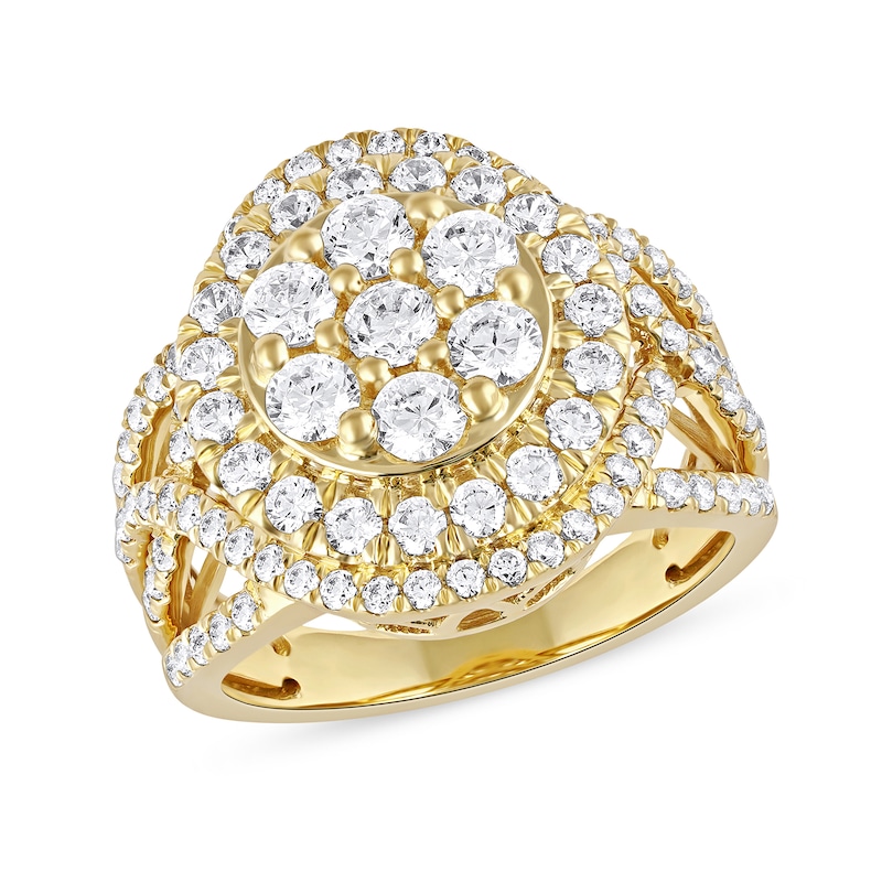 Main Image 1 of 2.00 CT. T.W. Multi-Diamond Frame Crossover Open Shank Ring in 10K Gold